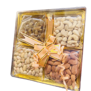 Premium Glass Box Dry Fruit Gift Box – 4 Varieties (100 g each) – Cashew, Almond, Pistachio, Raisin