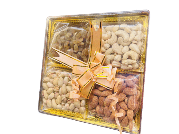 Premium Glass Box Dry Fruit Gift Box – 4 Varieties (100 g each) – Cashew, Almond, Pistachio, Raisin