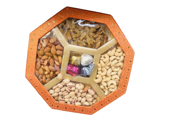 Premium Circle Dry Fruit With Chocolate Gift Box – 4 Varieties (100 g each) – Cashew, Almond, Pistachio, Raisin - Image 2