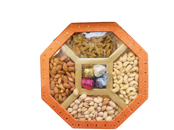 Premium Circle Dry Fruit With Chocolate Gift Box – 4 Varieties (100 g each) – Cashew, Almond, Pistachio, Raisin - Image 3