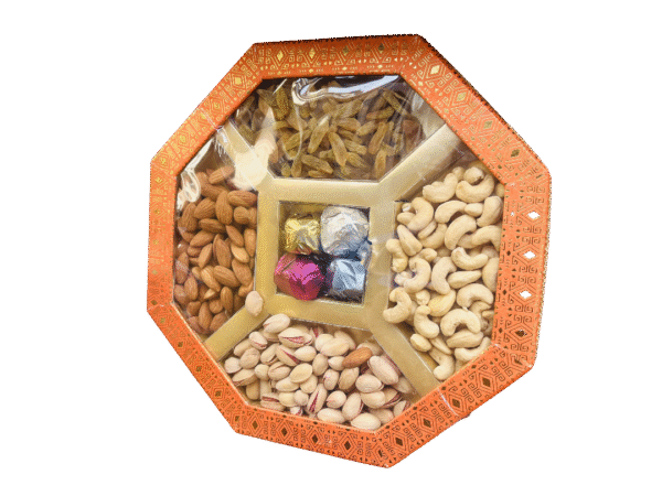 Premium Circle Dry Fruit With Chocolate Gift Box – 4 Varieties (100 g each) – Cashew, Almond, Pistachio, Raisin - Image 4