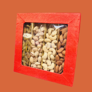 Premium Red Dry Fruit Gift Box – 4 Varieties (100 g each) – Cashew, Almond, Pistachio, Raisin