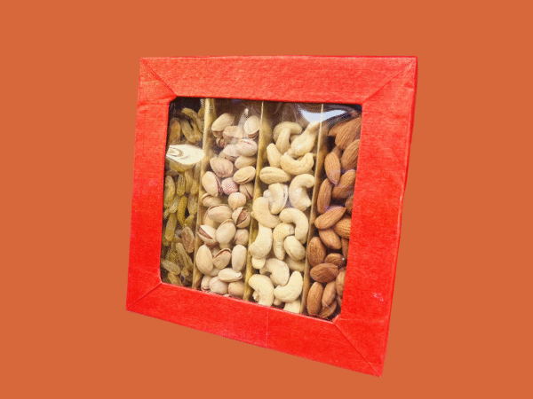 Premium Red Dry Fruit Gift Box – 4 Varieties (100 g each) – Cashew, Almond, Pistachio, Raisin