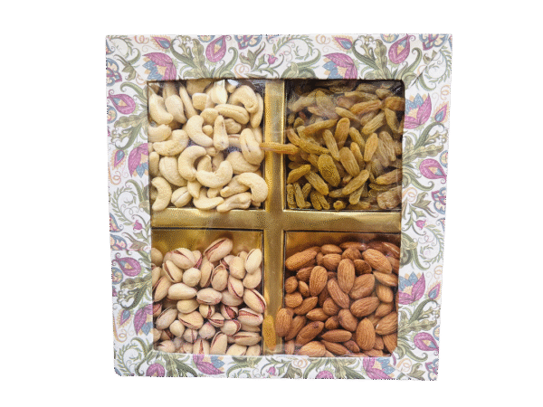 Premium Design Dry Fruit Gift Box – 4 Varieties (100 g each) – Cashew, Almond, Pistachio, Raisin